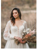 Long Sleeves Ivory Lace Tulle Sweet Wedding Dress